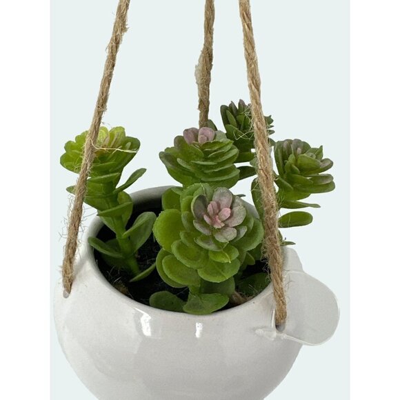Plant Artificial Hanging Miniature Succulent Plant Faux Fake Ceramic Green White - Picture 1 of 6